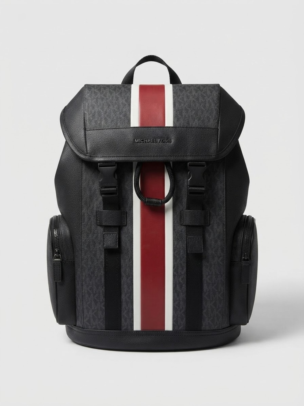 Michael Kors Black Backpack with Red and White Center Stripe